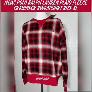 🎉HP🎉New! Polo Ralph Lauren Plaid Fleece Crewneck Logo Sweatshirt Size XL❤️